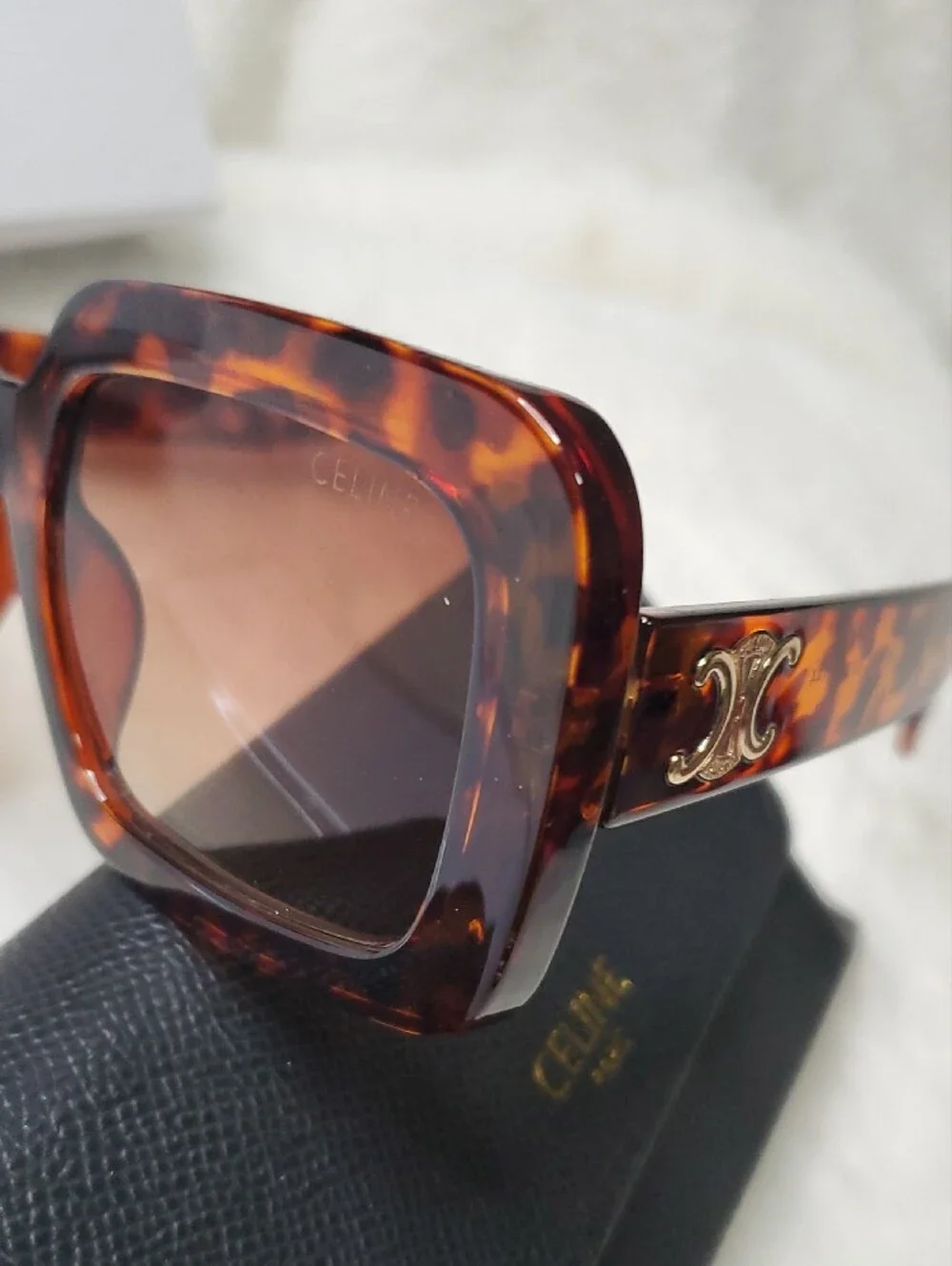 Celine Tortoiseshell Square Sunglasses with Brown Gradient Lenses